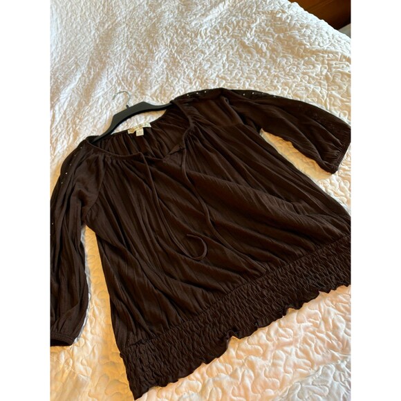 French Laundry brown drawstring crop sleeve blouse size large - Picture 5 of 7